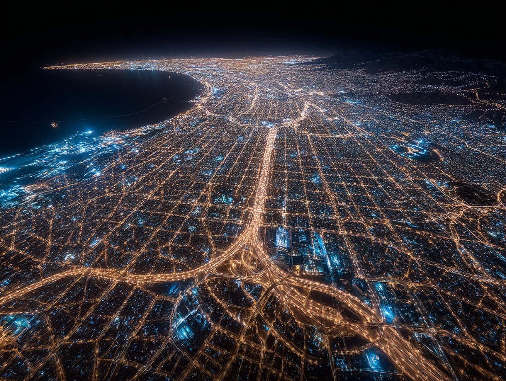 Aerial view of Jeddah at night